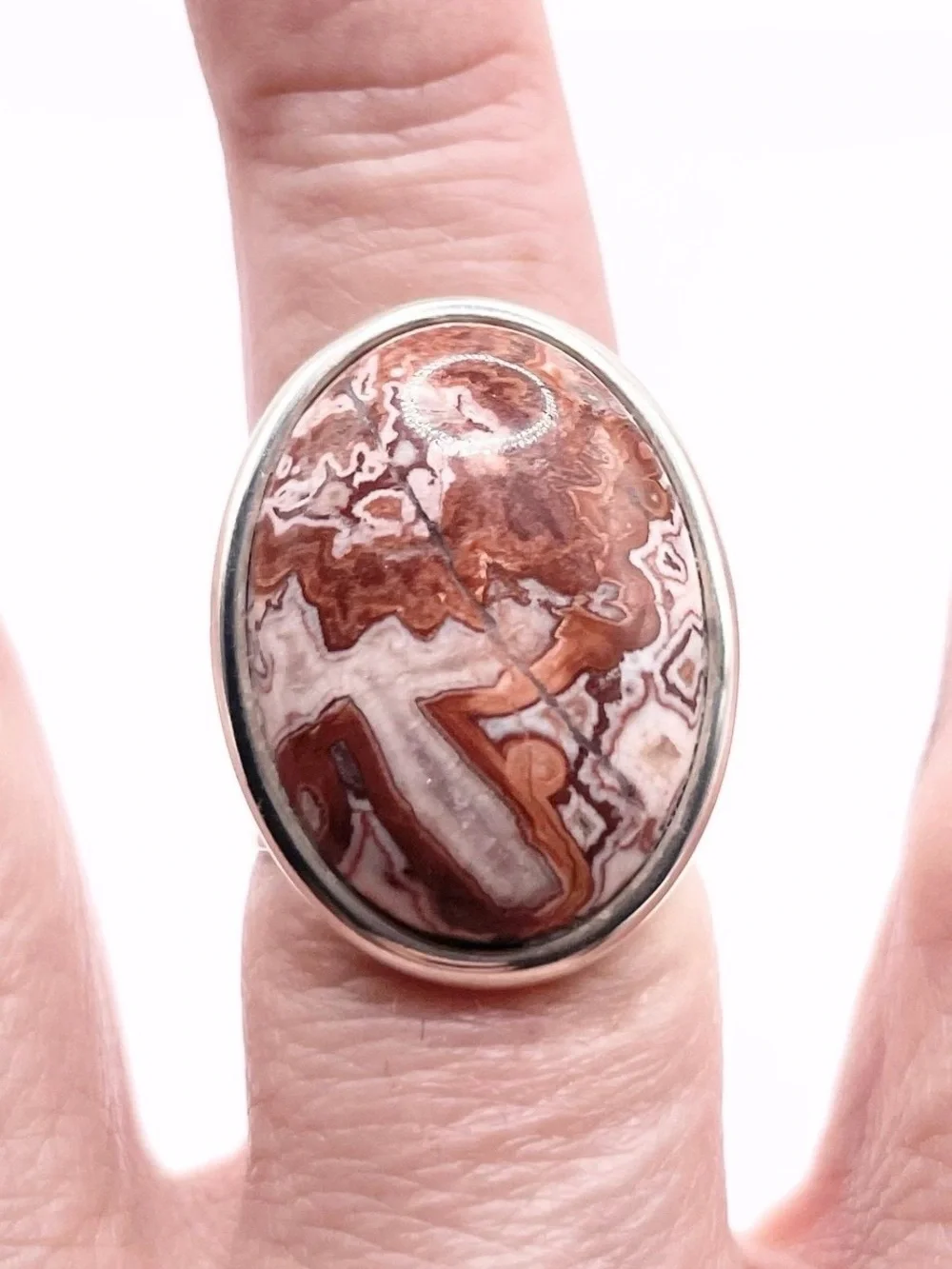 Size 7 Crazy Lace Agate 925 Sterling Silver Ring